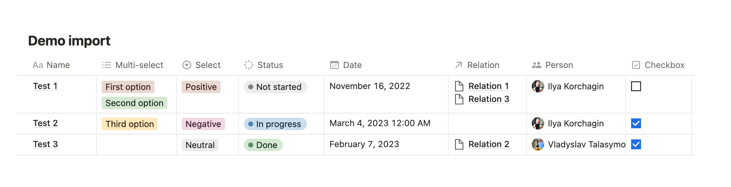 Notion database structure